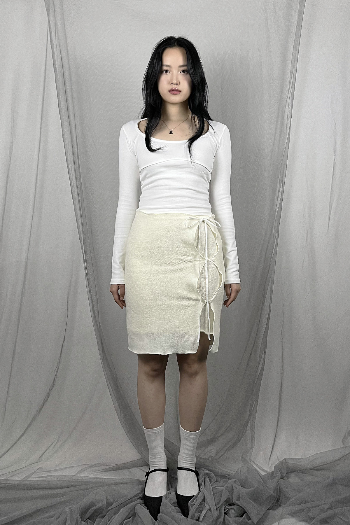 Wool wrap midi skirt